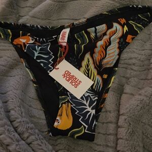 SOLID & STRIPED Black Tropical Print Bikini Bottoms